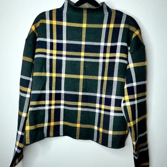 Tahari Womens Size XL Green Yellow Plaid Long Sleeve Mock Neck Sweater - Picture 1 of 7